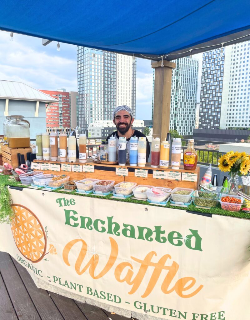 Miguel welcoming guests to The Enchanted Waffle rooftop experience